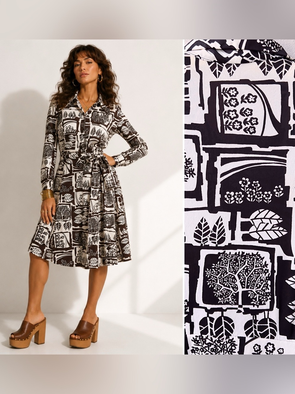 Vintage 70s Wrap Dress Mod Leaf Print Shirt Dress Disco Studio 54 Secretary 🪾🍂